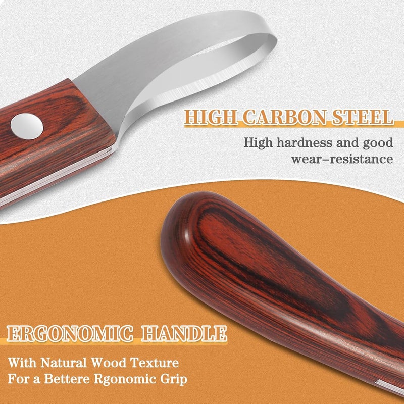 YAHIKI Hoof Knife with Sharpener,Farrier Tool Kit,Double Edged Hoof Trimming Knife with Wooden Handle, High-Carbon Steel Blade Hoof Knife for Horses - Image 2